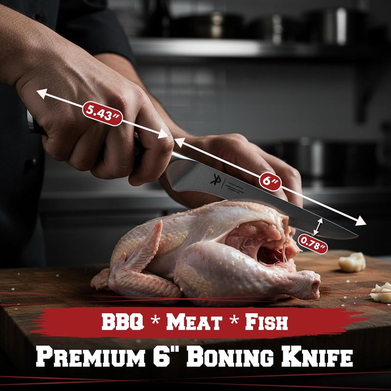 Kitchen perfection 6” Boning Knife for Meat Cutting & Filleting - Razor Sharp Premium German Steel Blade with Sheath - Full Tang Ergonomic Handle - Trim, Debone, Slice Meat Like a Pro- BBQ Men's Gift - Image 2